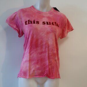 NWT Womens Unsweetened Pink Graphic Logo "This Sucks" T-Shirt L